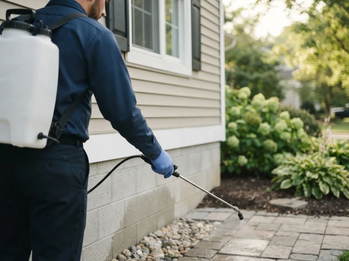 Pest control technician inspecting a home in Dakota, MN